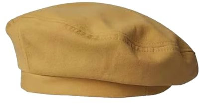 Damen Wintermütze aus Baumwolle, Vintage-Stil, kariert, Malermütze, achteckige Baskenmütze, gelb, Einheitsgröße