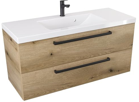 Furni Loft-Waschbeckenunterschrank 100 ATH DC MAT - Mattes Holz - Schwarzer Mattgriff