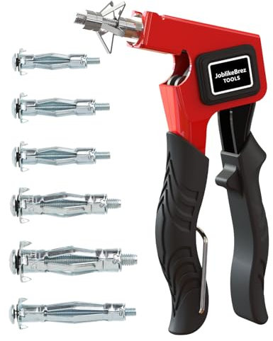 JoblikeBrez Montage Set Hohlraumbefestigung, Hohlraumdübel Set mit Montagezange & 34 Metall-Dübeln, Schrauben in 3 Größen, Perfekt mit Hohlwänden,Gipskarton, Holzspan-/Sperrholzplatten(Rot)