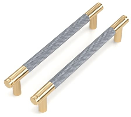 LONTAN 2 Pack Grey Kitchen Cupboard Handles 160mm Gold Cabinet Handles Aluminum Alloy Drawer Pulls for Wardrobe Bathroom Cabinet Kitchen