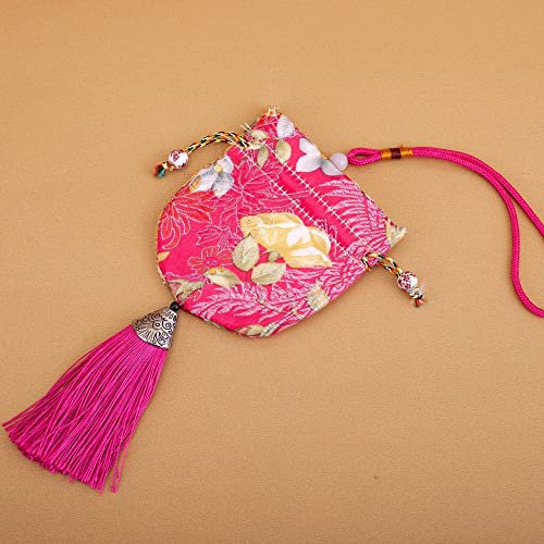 djgkENVQ Schmuck Seide Geldbeutel, 4 Stück Duftsäckchen mit Blumenmuster, Beutel mit Kordelzug, Geschenktüte, leer, Duftbeutel, Hanfu-Zubehör, Anhänger, Auto-Hängedekoration(Rose Red)