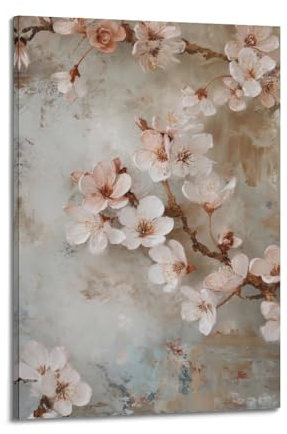 YCGYMX Poster decorativo da parete con piante bianche e fiori di pesco su tela, decorazione artistica da parete, poster decorativo moderno per camera da letto, 20 x 30 cm