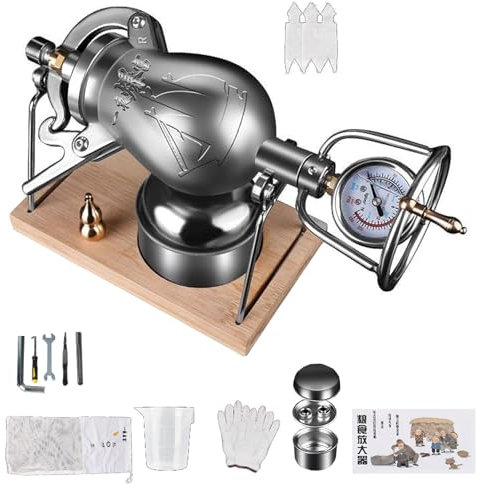 KYZTMHC Pressure Popcorn Maker, Dual Pressure Valve Popcorn Machine, Chinese Popcorn Maker, Hot Air Popcorn Machine, 304 Stainless Steel Hand Popcorn Machine with Wooden Board Base for Family Gatherin