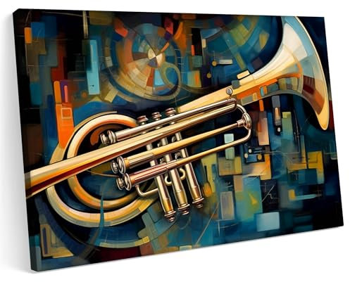 Printonia Leinwandbild m Bild auf Leinwand 100x70 Trompeten Trompeten Musik Abstrakte Kunst Klang