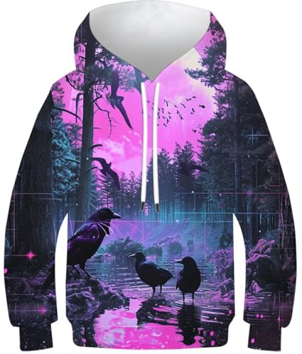 UENDOKRNN Crow Boys Girls 3D Printed Hoodies 13-15Y