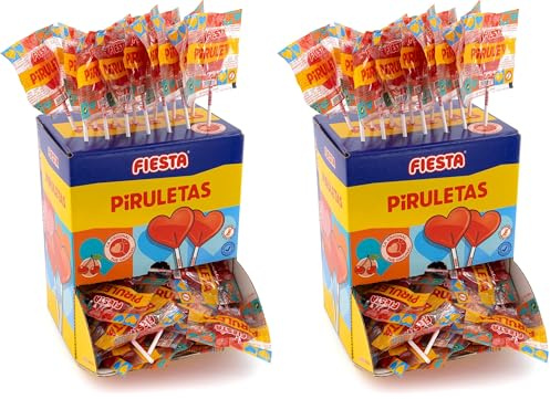 FIESTA Piruletas Caramelo con Palo en Forma de Corazón Sabor Cereza - Caja de 80 unidades (Paquete de 2)