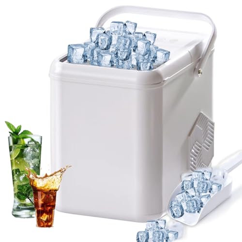 Countertop Ice Maker, Self-Cleaning Ice Cube Maker with Ice Scoop and Basket, 9 Ice Cubes in 6 Mins, 2 Sizes of Ice, 12 KG in 24Hrs, Ice Maker Machine for Home, Kitchen, Office, Bar and Party, White