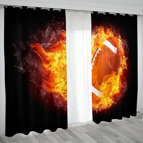 Rptidmv Vorhänge mit Ösen 2er Set Fußball Modern Blickdichte Vorhang Thermovorhang Kälteschutz Verdunklungsvorhänge für Wohnzimmer Schlafzimmer Kinderzimmer 140 x 175 cm (BxH)