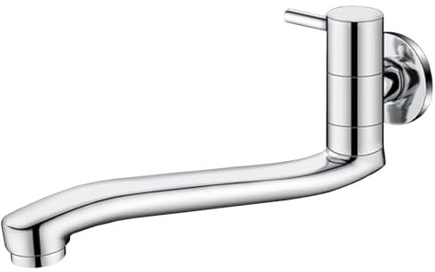360 Grad schwenkbarer Einzel-Kaltwasserhahn für Küchenspüle, Badezimmer, Waschbecken, Wandmontage, Chrom, Spültischarmatur mit verstellbarer Länge von 25 cm