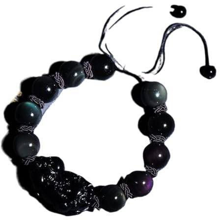 Schwarzes Obsidian-Armband, Pi Yao Rote Schnur, Reichtumsarmband, Reiki-Amulett, Glücksbringer, verstellbares Abwehrarmband für Damen und Herren, Rot, 10 mm