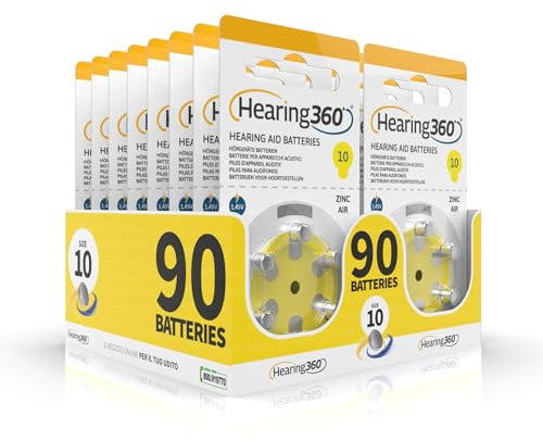 Hearing360 batterie per apparecchi acustici PR70 misura 10, pile senza mercurio extra durata e affidabilità (15 blister gialle, 90 pile)