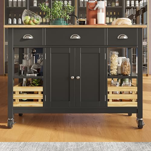 FAYICIC Armario de cocina moderna (120 x 45 x 90 cm), carrito de comedor, mesa de comedor multifunción, negro