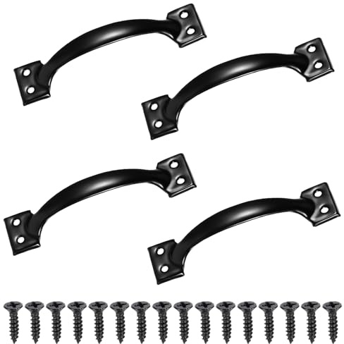 QfwdfcTrenz 4 Stk Scheunentor Griff Schrank Türgriff Schiebetürgriff mit Schrauben Türgriff Möbelgriff Schwarzer Scheunentür Griffe für Garage, Schuppen, Tür, Schrank, Gartentür, Eine Holztür 139 mm