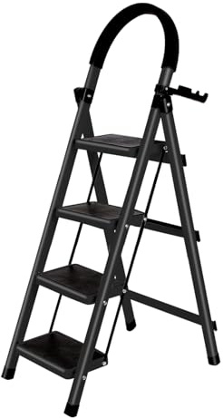 Homewell Klapptrittleiter 3/4/5 Stufen en Kohlenstoffstahl mit Werkzeugablage & Zubehör, 150 kg Belastbarkeit, faltbar, Ideal für Haushalt, Lagerung, Reinigung
