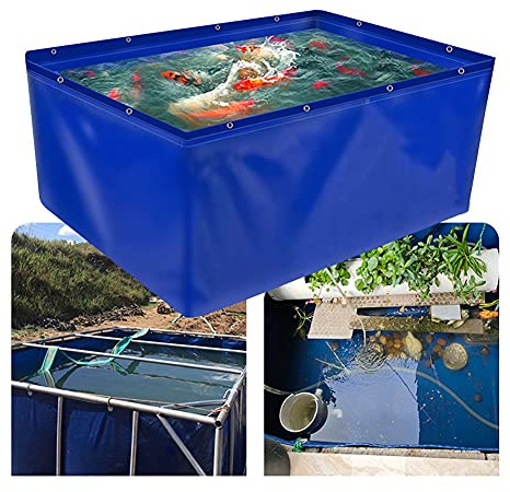 Faltbarer Fischteich aus strapazierfähigem PVC, mit Öse, 2 x 1 x 0,5 m, blaues Segeltuch für Aquarien, Koi, Goldfisch, Gartenteiche, einfache Einrichtung, leicht, vielseitig, Outdoor-Wasserspiel