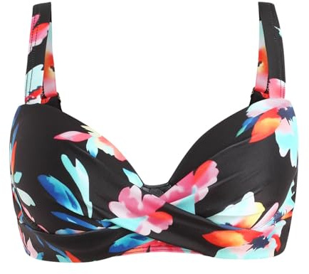 Bikini Oberteil Push Up Crossover Bikinioberteile Schwarz für Damen Große Brüste Schnell Trocknend Wickeloptik V Ausschnitt Bademoden Sexy Neckholder Bikini Top Gepolstert Sommer Strand Swimsuits
