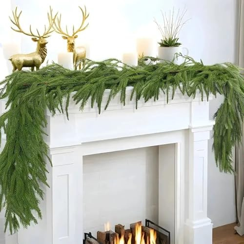 9 Ft Norfolk Pine Garland, Christmas Garland, Real Touch Pine Garland | Winter Norfolk Pine Garland for Table, Railings, Fireplaces, Wall, Indoor and Outdoor Christmas Decorations