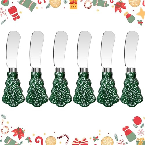 YUANQIAN 6PCS Butter Knife Cheese Spreader,Wooden Handles,Stainless Steel Blades,Spreading for Butter,Cream Cheese,Jam,for Family Gathering Party Halloween Christmas,Perfect for Charcuterie Boards