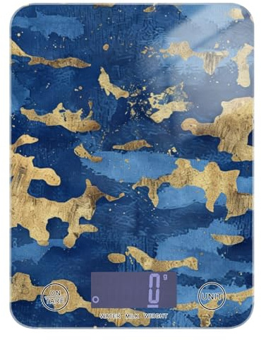 Bilancia da cucina bariatrica con motivo blu dorato per cucina 5 kg/5 g, bilancia da cucina accurata in grammi con 4 unità per cheto cottura perdita di peso báscula para pesar Personas