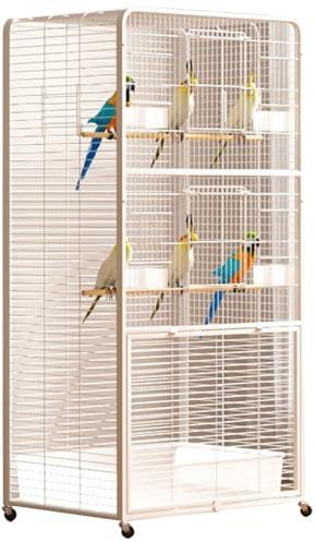 Vogelkäfig Vogelhaus Mit Ausziehbarem Tray, Innen Papageienkäfig Mit Offenem Dach, Flugkäfig Vogelvoliere Für Wellensittich, Kanarienvogel(White,Medium)