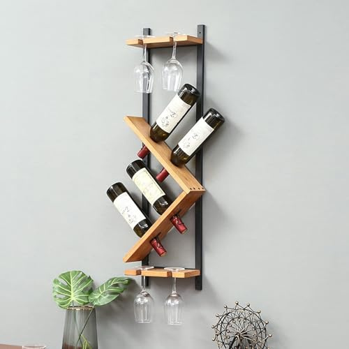 JingNian Organizer Portabottiglie E Portacalici In Legno, Sospeso A Parete, Supporto Galleggiante Per 4 Bottiglie E Bicchieri Da Vino, Ideale Per Cucina, Bar, Sala Da Pranzo E Ristorante