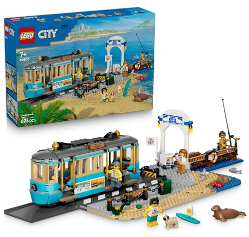 LEGO City Classic Tram Classico della Spiaggia - Treno Giocattolo con Binari, Scena di Strada, 5 Minifigure e 5 Figure di Animali - Idea Regalo di Compleanno per Bambini da 7 Anni in su - 60506