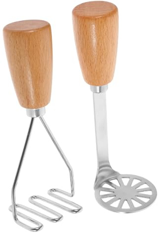 Toyvian 2 pièces Presse-purée Pommes de Terre Inox avec Poignée Bois Ergonomique Ustensile Cuisine Facile à Nettoyer Outil Manuel pour Purée Rapide à Domicile et Professionnel