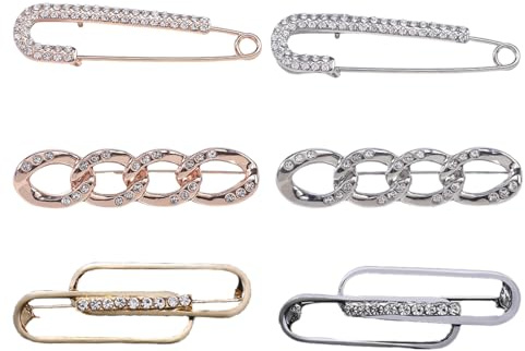 JYNXOR 6 Pcs Broches Para Ropa Mujer, Broche Dorado Plata, Imperdibles Broches Novia, Cristal Artificial Broches, Broche Cierre Clip, Broches Para Vestidos, Alfileres Boda, Para Camisa, Suéter, Chal