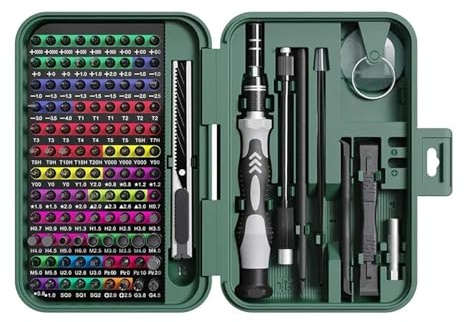 Juego de destornilladores precisión 132 en 1, kit herramientas manuales profesionales con puntas Torx magnéticas for teléfono, reloj, cámara y dron(Green)