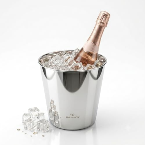 AURANACS® Venezia | Weinkühler aus Edelstahl | Eleganter Champagnerkühler mit Spiegelpolierter Oberfläche | Sektkühler ohne Griffe | Platzsparend stapelbar | Ø 20 cm | 460 g