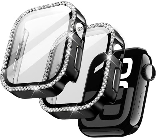 JETech Bling Diamond Skal för Apple Watch Series 11/10 46mm, Svart | Med Skärmskydd, Glittrande Strassdesign, Inbyggt Härdat Glas, Hög Pekskärmskänslighet, Fullt Skydd