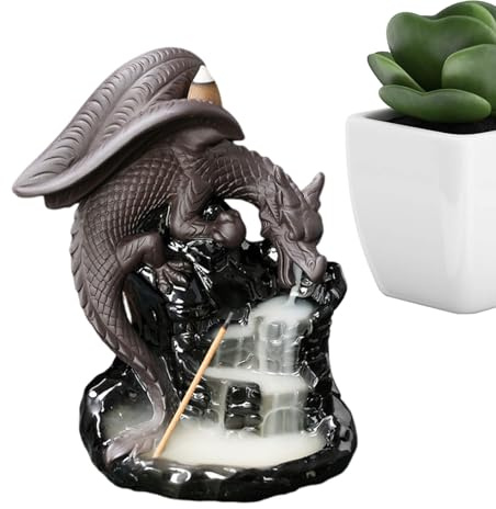 Dragon Backflow - Fontaine d'encens en céramique - Décoration de cascade de fumée avec 20 cônes - Tapis à pinces - Diffuseur de méditation d'aromathérapie pour salon, chambre à coucher