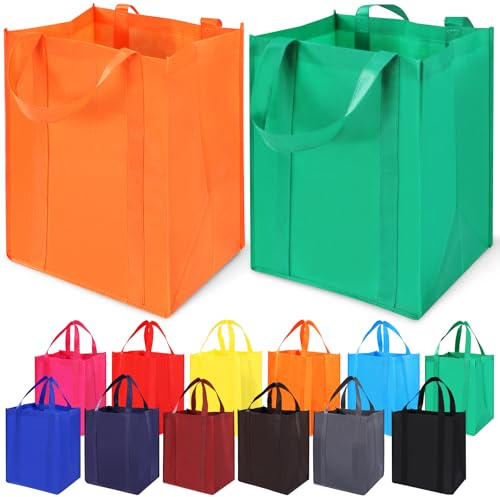 FCBDSGD 12 Pack Heavy Duty Reusable Grocery Bags - Large Shopping Totes Reinforced Handles, Holds 40 lbs, Foldable and Washable (Multicolor)