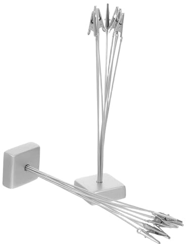PACKOVE 2 Stück Memo Cliphalter mit Quadratischem Standfuß Metall Schreibtisch Notizhalter in Silber Vielseitiger Karten und Fotohalter für Büro und Veranstaltungen