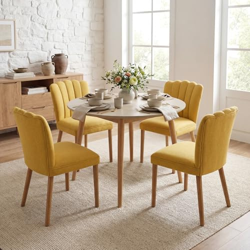chairus 4er-Set Esszimmerstuhl, Moderner Küchenstuhl, Holzbeinen, Gelb | Moderner Polsterstuhl mit weichem Chenille-Bezug, stabilen Holzbeinen, für Esszimmer, Küche oder Restaurant