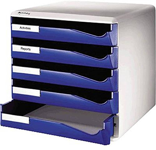 Leitz Post-Set mit 5 Schubladen, Schubladenset zur Aufbewahrung von Dokumenten und Büromaterialien, Blau, 52800035