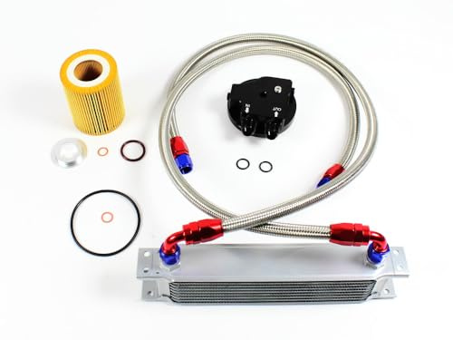 Kit de 9 filas de aluminio para enfriador de aceite con filtro de aceite, tapa de filtro de aceite, adaptador de 2 puertos de 1/8 y 1 x 1/4 NPT para sensores de temperatura y presión para 3 series 5