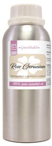 Rose Geranium Essential Oil – 8 fl oz (237 ml) Aluminum Bottle w/Plug Cap – 100% Pure Essential Oil – GreenHealth