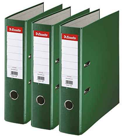 Esselte - Raccoglitori a Leva, Linea D75 Essentials, Colore: Verde scuro, Set da 3 Pezzi, Set 3 Raccoglitori, Verde