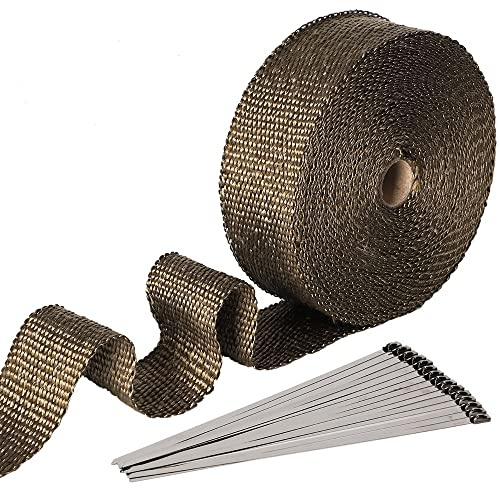 Smarcy 15M Bande Echappement, Ruban Isolant Thermique Moto, Anti-Chaleur Ruban Isolant Thermique + 15 Collier Serrage Autobloquant INOX pour Tuyau Collecteur Echappement