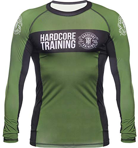 Hardcore Training Recruit Grün Rash Guard Men's Kompressionshemd Herren Lange Ärmel Grappling Jiu Jitsu MMA Fitness Boxen No Gi