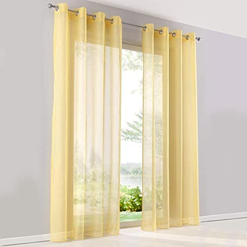 SIMPVALE Gardinenschals 2er Set, Vorhänge mit Ösen,Polyester Voile Schlaufenschal Transparent für Wohnzimmer, Balkon Schlafzimmer Küche Breit 140cm Höhe 245 cm,Vorhang Gelb