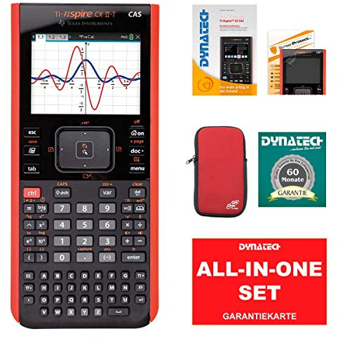 TI-Nspire CX II-T - CAS Grafikrechner Set Schulrechner Schule Uni + CalcCase Schutztasche Hülle Lack rot + Garantieverlängerung + Arbeitsbuch