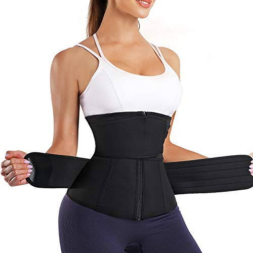 Bingrong dam magbälte svettbälte fitness bastu bälte midja trimmer magbälte midja tränare justerbar body shaper magkontroll midjeformare, svart, XL