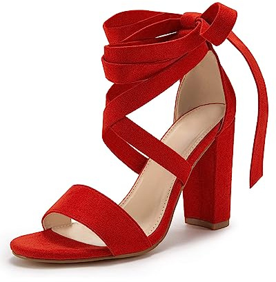 Huiyuzhi Womens Strappy Heels Lace up High Heeled Sandals Chunky Block Ankle Tie Pumps Dress Party Shoes