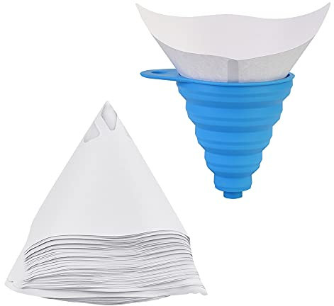 SPEACOUR 100 PCS Lacksiebe Lackfilter Farbsiebe Einweg Farbe Papier Siebe mit 1 Stück Faltbarem Silikon Filter Lackfiltersiebe für Wassertransferdruck Holzmöbelmaschinen, Autolacksprühfarben