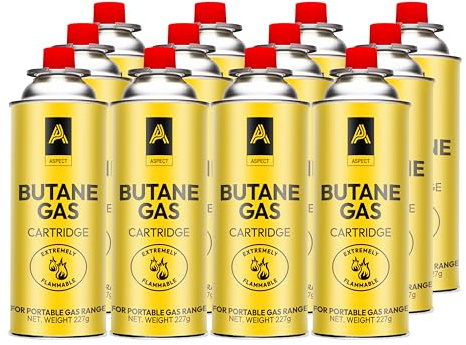 Aspect Camping Gas, Canisters for Camping Stove, Butane Gas Perfect Suitable for Portable Stove, BBQ, Gas Heaters, Blow Torches Safe and Secure Bottle (Pack of 12)