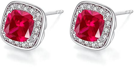 VONSSY Orecchini a bottone con pietre preziose ipoallergeniche, orecchini di cristallo con zirconi brillanti 5A, placcati in platino 18k, perni in argento sterling 925 senza nichel (granato)