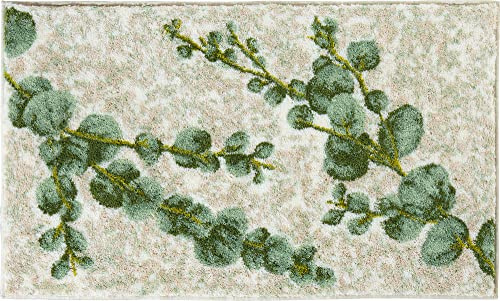 Erwin Müller Badematte, Badteppich, Badvorleger Eukalyptus Blätter grün Größe 60x100 cm - rutschhemmend, weich und flauschig, für Fußbodenheizung geeignet