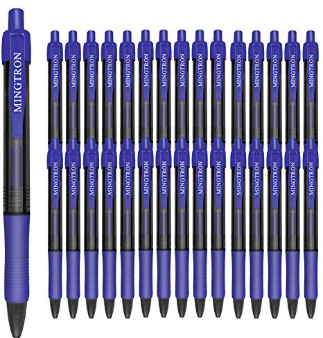 mingtron Gel pens, 30 Pack Blue Pens Fine Point, No Smear Ink Pens for Left Hand, Click Pens Bulk, Retractable Rollerball Pens for Smooth Writing, 0.5MM, Navy Blue Ink